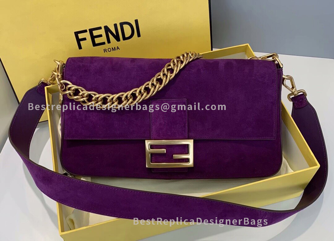 Fendi Baguette Large Purple Velvet Bag GHW 308L